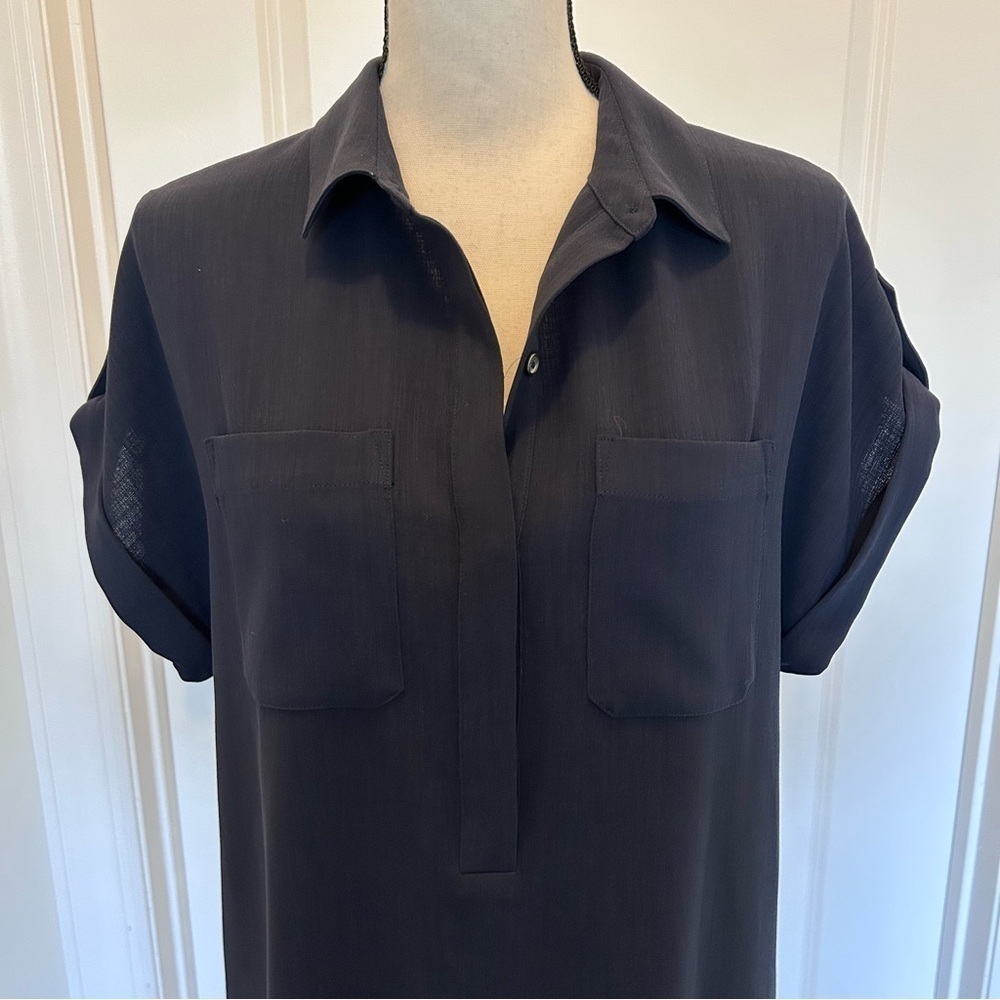 Banana Republic Navy Blue Cap Sleeve Shirt Dress SZ M - Picture 3 of 7